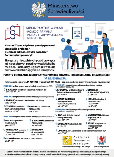 Nieodpłatna pomoc prawna oraz nieodpłatne poradnictwo obywatelskie - plakat informacyjny na rok 2025